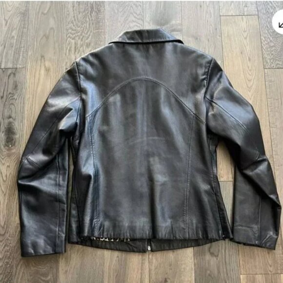 Wilsons Pelle Studio Leather Jacket Size M Vintage Black Leopard Lined Moto VTG - Picture 3 of 8